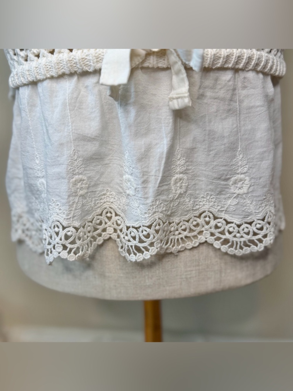 Zara Cream Crochet Ribbed Knit Lace-Trim Cami Tank S EUC Cottage Ballet Boho - Picture 10 of 11